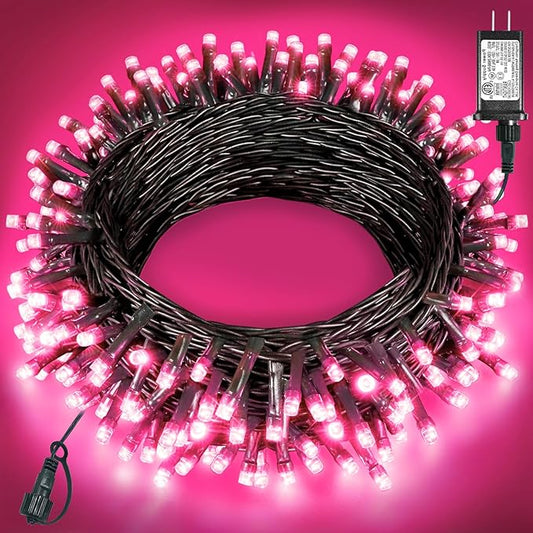 40FT 120 LED Christmas Lights Outdoor, Pink Christmas String Lights with 8 Modes & Waterproof, Connectable Plug in Christmas Tree Lights for Indoor Home Garden Xmas Party Decorations