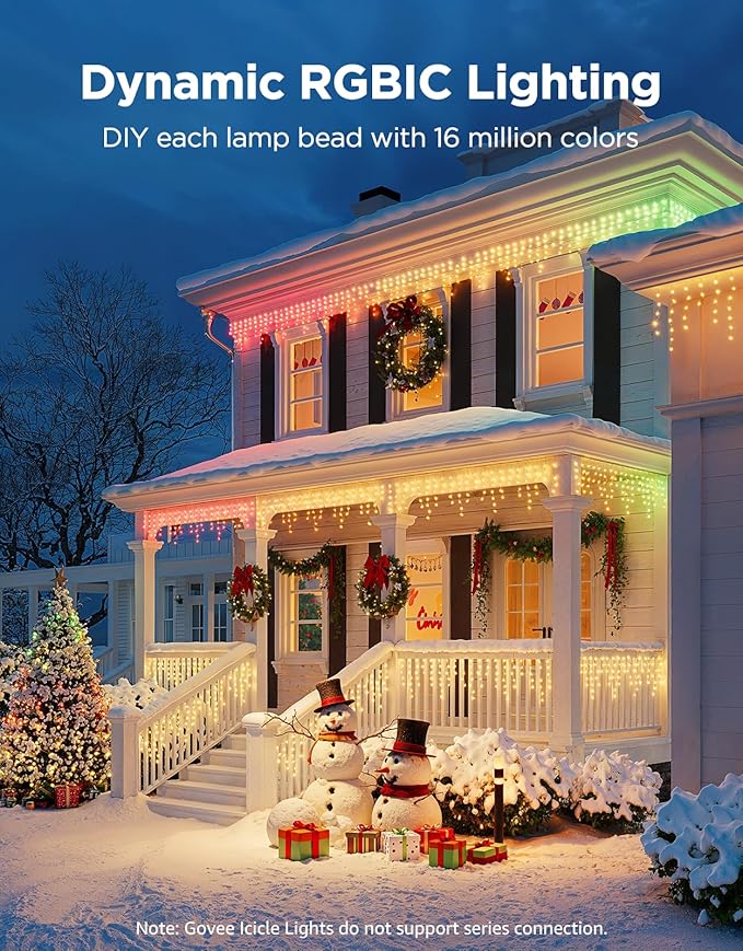 Govee Icicle Lights, Smart RGBIC Christmas Lights for Outside, 66ft with 800 LEDs Icicle Light for Outdoor, IP67 Waterproof, Music Sync, Voice Control, 78+ Scene Modes for Christmas Decor