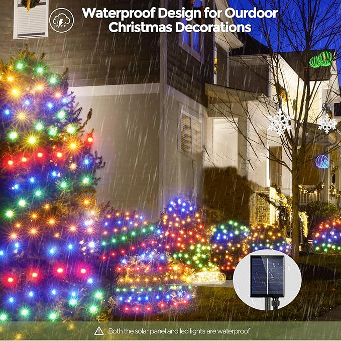 WBao Solar Christmas Lights Outdoor 200LED 8.4ft x 5.2ft Christmas Net Lights with Remote, 8 Lighting Modes, Timer, Waterproof for Lawn, Bushes, Shrubs, Trees Outdoor Xmas Decorations, Multicolor
