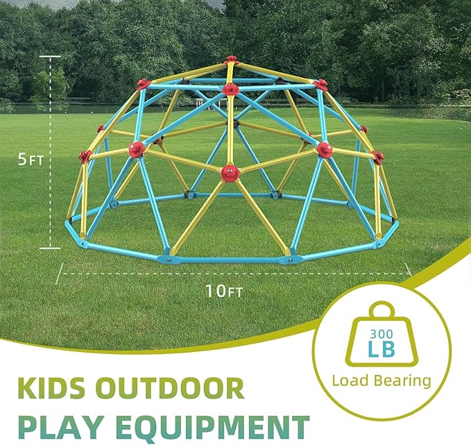 Easyego Climbing Dome, 10FT Jungle Gym with Swing for Kids 3 to 10 Outdoor Play Equipment, Supports 800lbs Toddler Play Set, Anti-Rust & Easy Assembly, Gift for Boys Girls (Blue & Yellow)