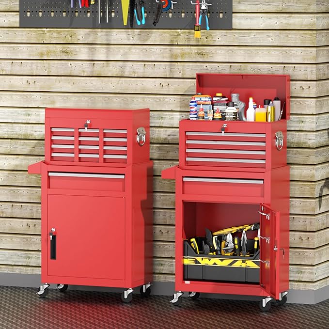 INTERGREAT Tool Chest, 5 Drawers Rolling Tool Chest with Detachable Top Tool Box, Tool Chests with Universal Lockable Wheels, Metal Tool Cart for Garage, Workshop, Barbershop