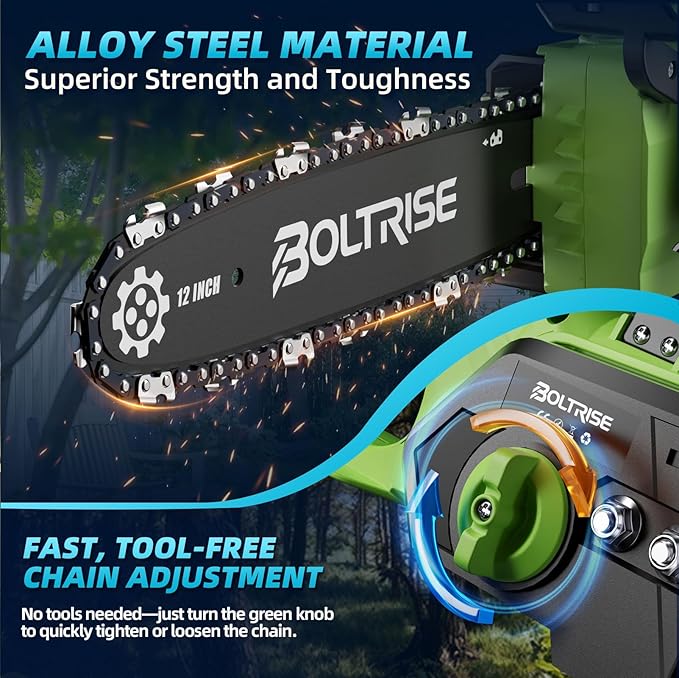 12 Inch Cordless Brushless Electric Chainsaw, 2 × 4.0Ah Batteries & Auto Oiler Security Lock, 42 FT/S Powered Compact HandHeld Chain Saw, for Tree Trimming, Wood Cutting Garden, Pruning