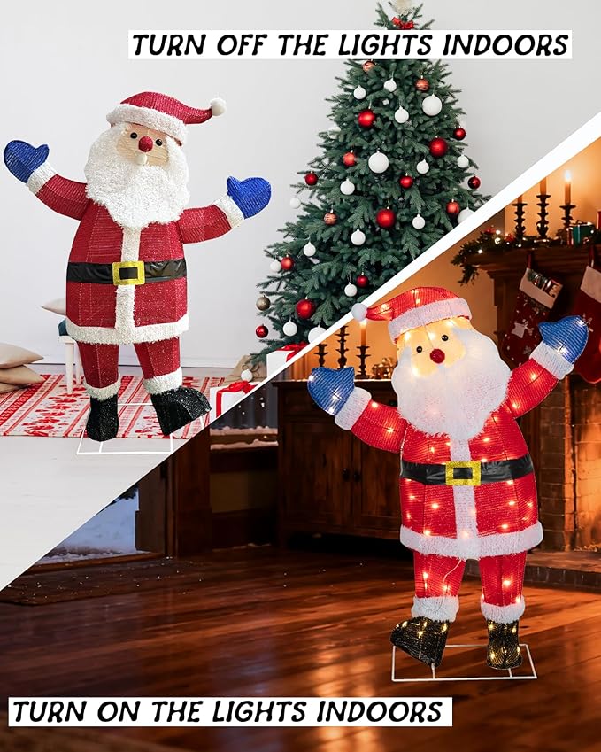 37'' Santa Claus Outdoor Christmas Decorations with 80 LED Lights, Lighted Christmas Outside Decor for Lawn Yard Garden Indoor Outdoor Party