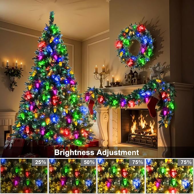 ZAIYW 66ft 100 LED C9 Christmas Lights String, Strawberry String Lights UL Plug C9 String Lights Green Wire Waterproof for Outdoor Roof Eaves Garden Yard Xmas Decor (Multicolor)