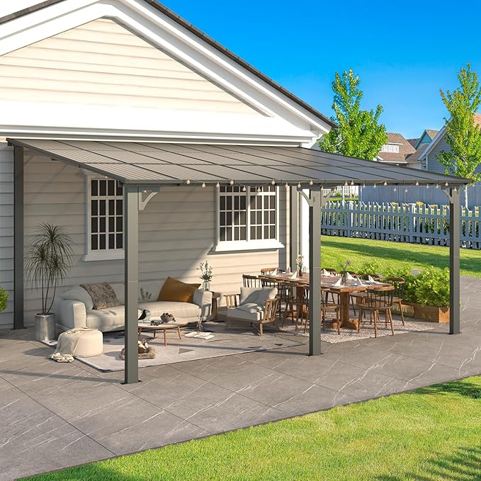 AECOJOY 16' x 12' Gazebo Outdoor Pergola for Patio, Large Wall-Mounted Hard Top 12x16 Lean to Metal Gazebo Shelter Pergolas and Gazebos Clearance with Patio Roof, Heavy Duty Awnings for Patio, Decks
