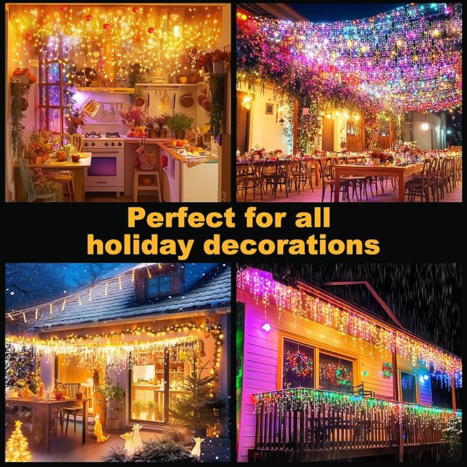 Christmas String Lights Outdoor, App and Remote Control, Warm White to Multicolor 49ft with 640 LEDs Waterproof for Outside Yard Patio Eave Decorations