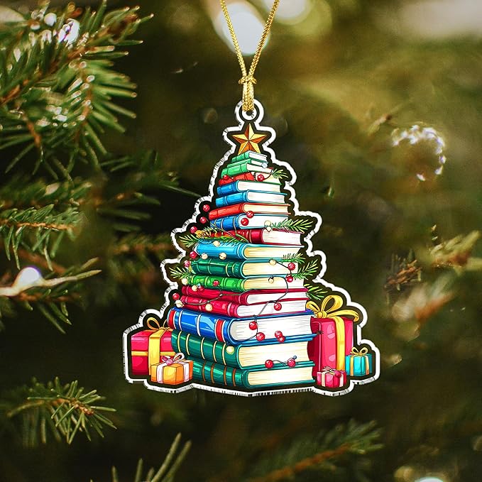 Book Lover Christmas Ornament – Book Tree Acrylic Ornament for Readers, Teachers, Librarians – Book Ornaments for Christmas Tree for Bookworms and Literary Fans 2025