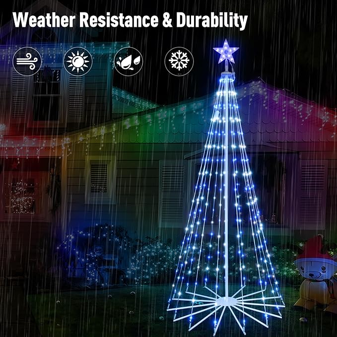 8 FT 340 LEDs Smart Outdoor Christmas Tree with App Control, IP65 Waterproof, 85+ Modes, Easy Setup Metal Frame Cone Tree for Yard, Christmas Party, Holiday Decorations
