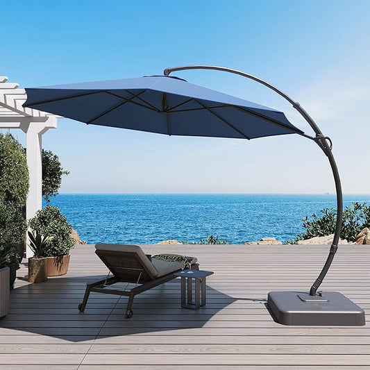 LAUSAINT HOME Outdoor Patio Umbrella, Curvy Cantilever Umbrella, Heavy Duty Offset Hanging Umbrella with 360° Rotation for Market, Pool, Garden, Backyard