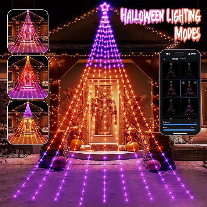 Outdoor Christmas Decorations, 23FT Smart RGB Color Changing Christmas Hanging Waterfall String Lights, APP Remote Control, DIY Multi-Color Lightshow, Music Sync, Outside Xmas Lights Decor