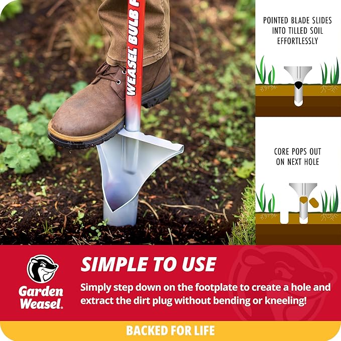 GARDEN WEASEL Bulb Planter - Long Handle | Annuals, Ground Cover, Vegetables, Spring and Fall Bulbs | Sod Cutter, Remover, and Plugger, Grass Planter, Bulb Planting Tool | 91350