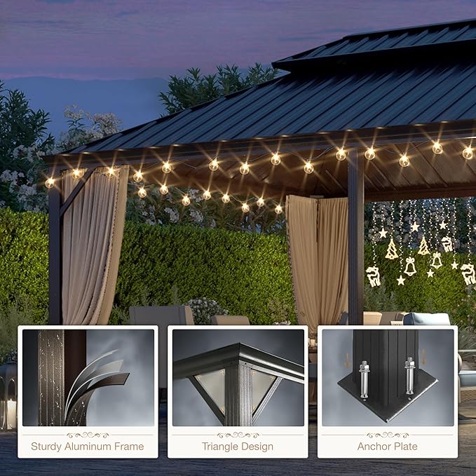 HERA'S HOUSE 12’x20’ Hardtop Gazebo Canopy, Outdoor Galvanized Steel Double Roof Gazebo, Aluminum Frame Pavilion with Netting and Curtains for Patio Lawn Backyard Deck Garden