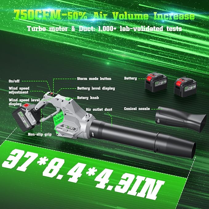 Electric Leaf Blower, 950,000 RPM Leaf Blower Cordless Body Can be Rotated 180¡Æ, 2 X 4.5Ah Batteries and Fast Charger 4 Speed Mode Portable Lightweight Grass Blower for Lawn Care, Patio Cleaning(Grey)