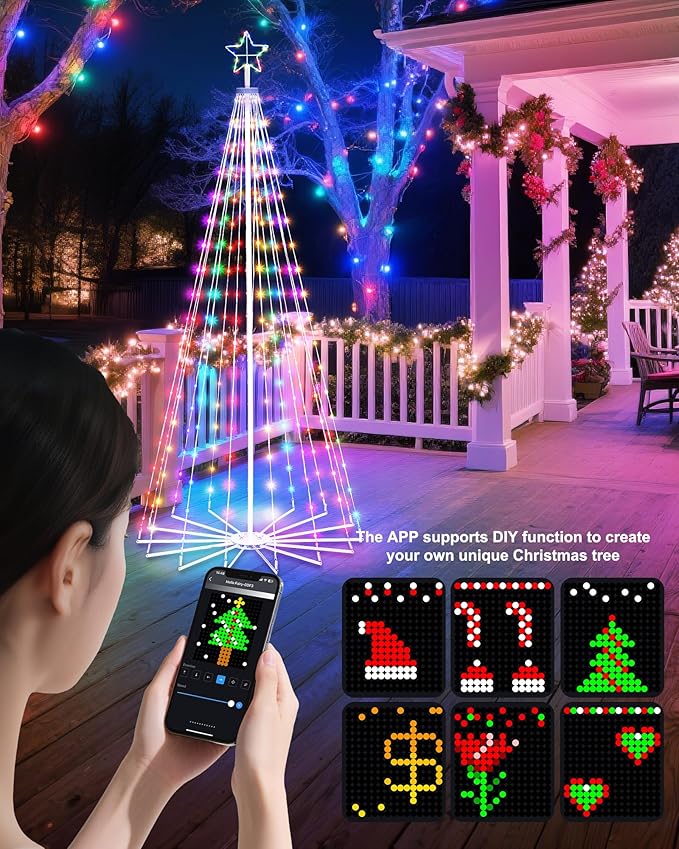 Smart Christmas Cone Tree LED Light, 12ft 832 LED Music Sync with Remote APP and Local Control, Pattern and Text Displayable, 16 Million Colors Light Show Tree for Indoor Outdoor Decorations