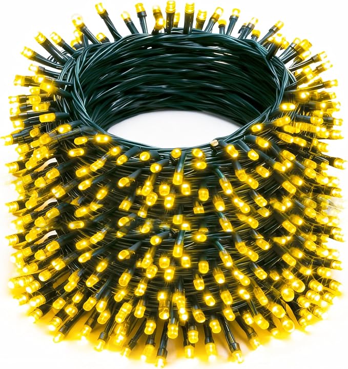 Christmas String Lights Outdoor, 328 FT 1000 LED Waterproof String Lights Green Wire with 8 Modes Timer, Christmas Decoration for Indoor Yard Tree Wedding Party Holiday, Warm White