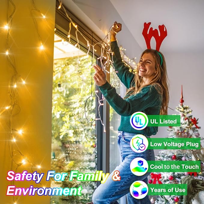 82ft 792 LED 176 Drops Christmas Lights, Outdoor Hanging lights with 8 Modes and Timer Memory, Plug In Outside Waterproof Curtain String Lights for House Fence Tree Holiday Decorations (Warm White)