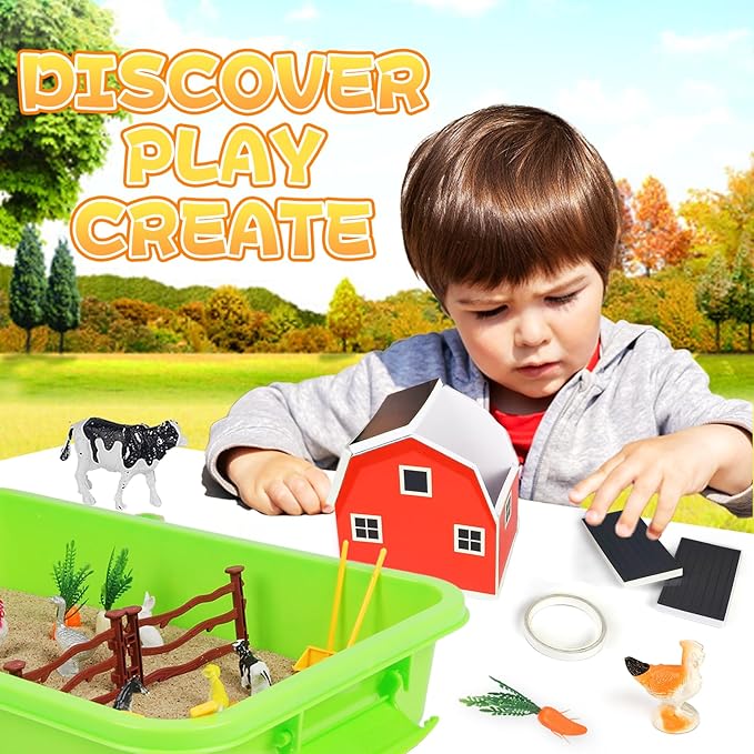 Farm Sensory Bin£¬Farm Animals Sand Kit with Sensory Sand£¬Barn Sandbox with Tractor£¬Sensory Play Sand Set for Kids 3 4 5 6 7
