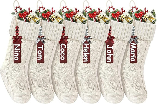 Christmas Stockings 18 Inches,Long Knitted Stocking with Name Tags, Christmas Decoration Hanging Stockings Fireplace Xmas Tree Ornaments for Home Family