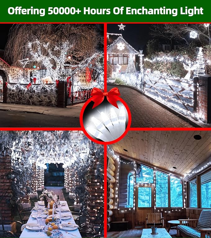 300LED Chrstmas Lights, 75ft Indoor Outdoor Christmas String Lights with 12 Modes, Cool White ChristmasTree Lights with Timer Dimmable Connectable for Fence Garden Wedding Party Decor Cool White