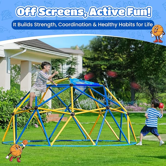 Zupapa 10FT Climbing Dome, Outdoor Jungle Gym for Kids with Climbing Grip - Geometric Dome Climber Supports 1000LBS Outdoor Playset and Easy Assembly Outdoor Play Equipment for Kids (Blue, 10FT)