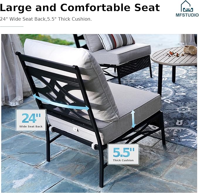 MFSTUDIO Patio Furniture Set, 8 Seats Half-Moon Curved Outdoor Sectional Sofa Conversation Set with 2 Wood-Like Round Table, Woven Rattan Patio Couch for Backyard, Garden, Deck