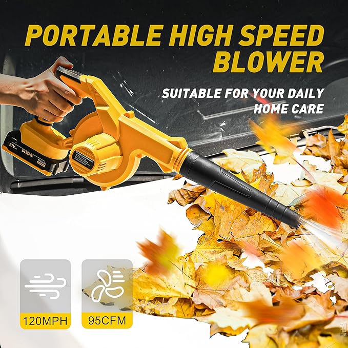 DEVONIC Leaf Blower Cordless, 21V Electric Blower with 2 Batteries and Charger for Lawn Care,Patio, Garden, House, Depot (120MPH Leaf Blower)