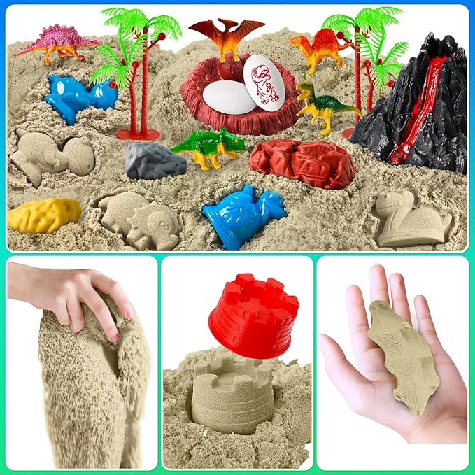 Sensory Bin, Dinosaurs Kit with Sensory Sand, Play Sand Pretend Play Beach Toy, Sandbox for Girls and Boys