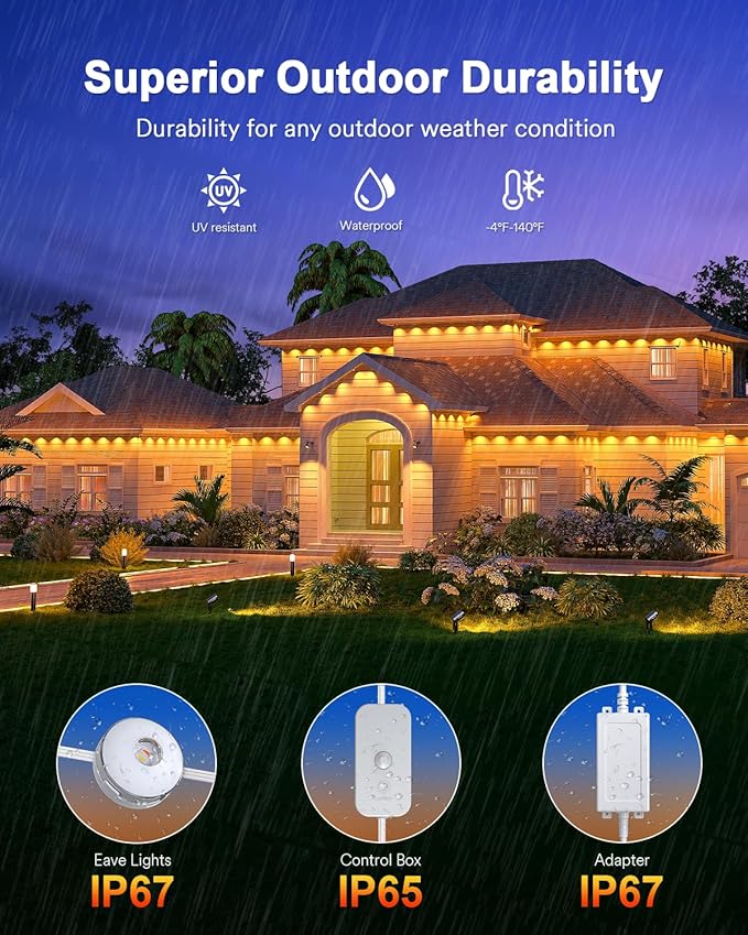 Lumary Permanent Outdoor Lights Max, 105ft with 80 LED Eave Lights 4800LM, RGBAICW Smart Outdoor Lighting IP67 Waterproof, Scene Modes for Daily and Accent Lighting, Works with Alexa/Google Assistant