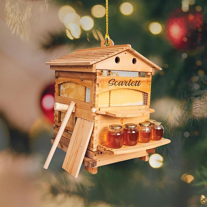 GABITA Personalized Beekeeper Ornament, Custom Name 2D Flat Beekeeping Tool Box Christmas Tree Decoration, Beehive Ornament Xmas Tree Decor, Gift for Bee Farmer