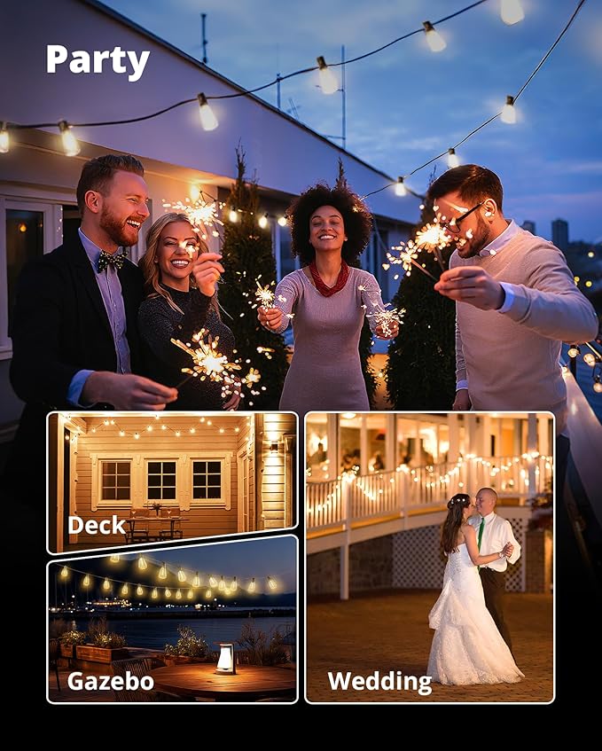 VIPAR Outdoor String Lights 100FT Patio Lights Outdoor Waterproof with 52 Shatterproof ST38 Vintage Edison Bulb, LED Outside Hanging Light for Backyard, Porch, Garden, Deck, Bistro, 2700K Dimmable