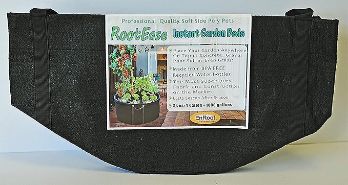 RootEase Garden Planting Fabric Grow Bags, Heavy Duty Durable Fabric Grow Pots, Perfect Harvest Planter, Raised Bed, Eco-Friendly Grow Bags (15 Gallon, Black)