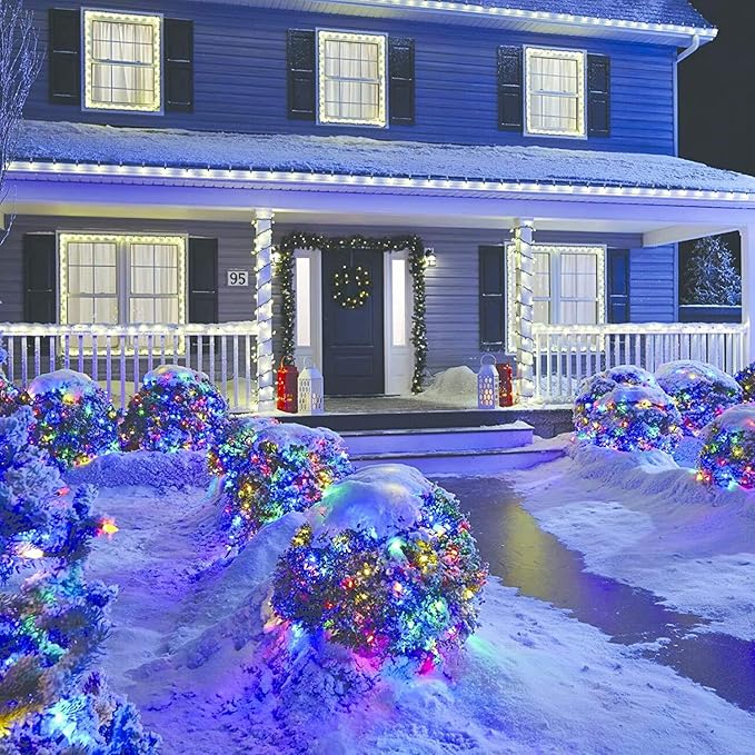Christmas Net Lights Outdoor,100LED 5ftx5ft Christmas Net Lights With Connectable, Waterproof ,UL Certified and Durable Green Wire For Bushes,Shrubs,Holiday Outdoor Christmas Decorations (Multicolor)