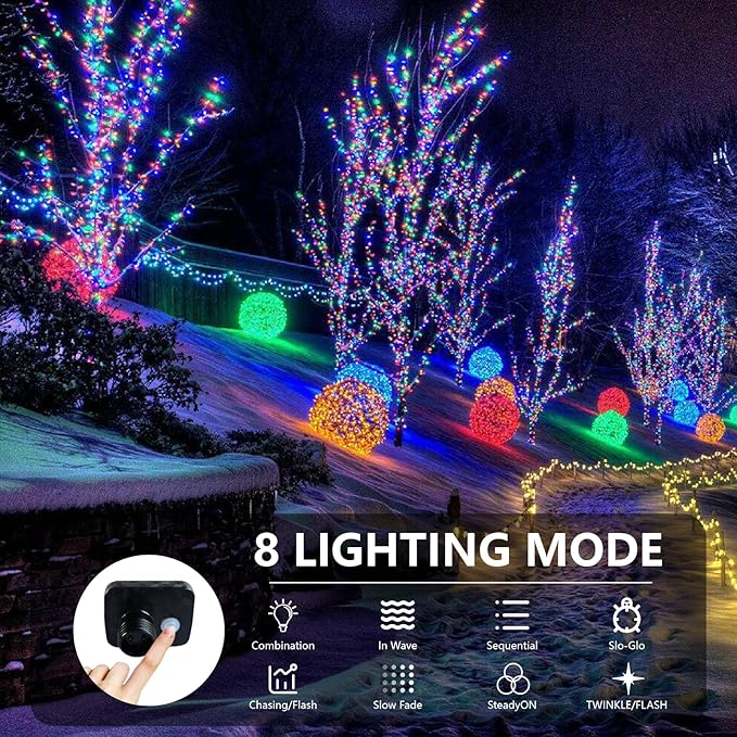 295Ft 600LED F8 Upgraded Christmas Lights Outdoor Decorations 8 Modes & Memory Timer Christmas with Plug in Waterproof Fairy String for Xmas Wedding Party Holiday Decor