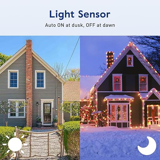 Brightown Outdoor Light Sensor Timer Waterproof, Mechanical Plug in Timer Switch, Outdoor Light Timers for Electrical Outlets, 2 Grounded Electrical Outlets for Christmas String Lights, Lighting Decor