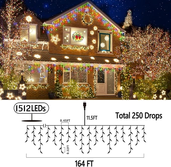 98FT Christmas Lights Outdoor Decorations 900LED Fairy String Light 12 Lighting Modes with Timer Memory Waterproof Christmas Light for Yard Roof Party Holiday Wedding Garden Decor