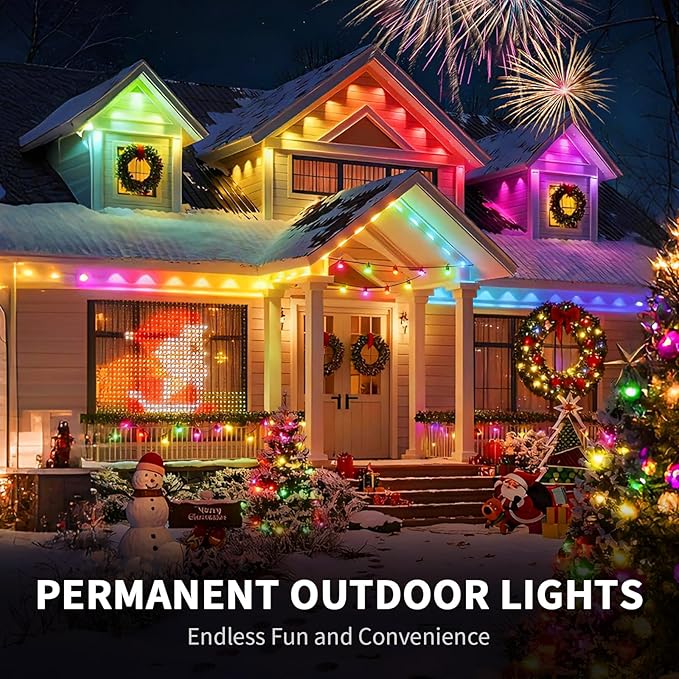 mw Permanent Outdoor Lights for House, 150ft RGB+IC Smart Outdoor Decor, 50+ Scene Modes, App/Remote Control, IP68 Waterproof, House Eave Lights for Christmas, Party Decorations