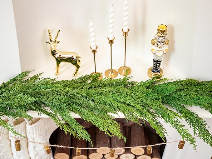 6FT Cedar Garland Realistic Faux Pine Cypress Garland for Mantle Stairs Fireplace Table Front Door Wall Indoor Outdoor Christmas Xmas Decor Holiday Decorations