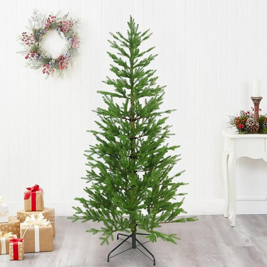5FT Artificial Norfolk Christmas Tree, Slim Christmas Tree UV Resistant for Outdoor & Indoor Use Holiday Christmas Decor