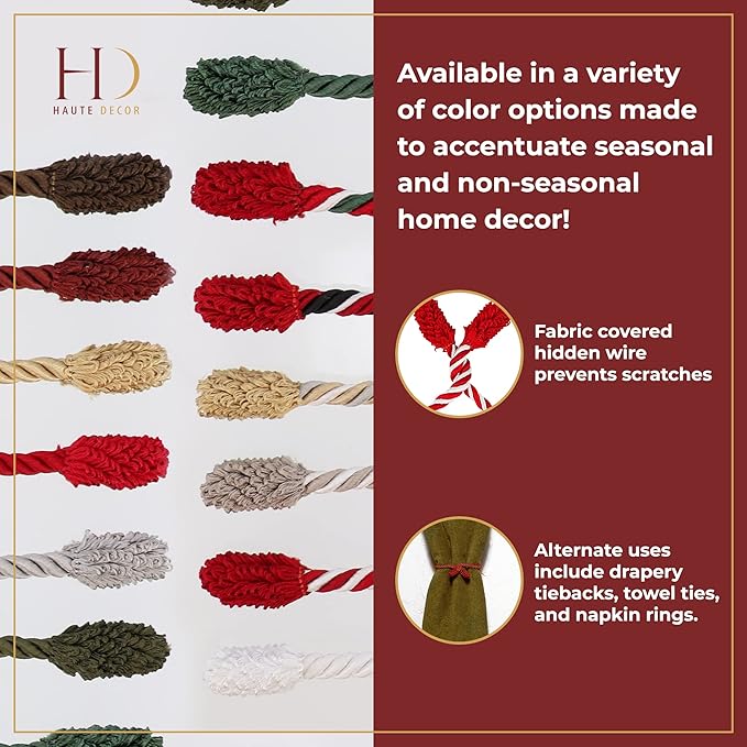 Haute Decor Decorative Garland Ties, 6 Pack, 20 inches (Red and White) - Hang Garland, Lights, Decorations