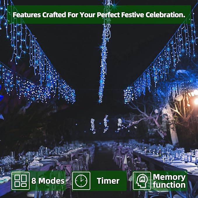 1620 LED Christmas Lights with 360 Drops,164ft 8 Modes Fairy Hanging String Lights with Timer Waterproof, Plug-in Hanging String Lights for Outdoor Holiday Wedding Party Christmas Decor (Blue)