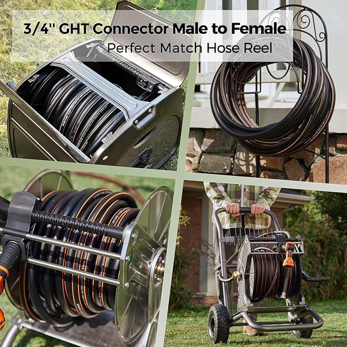 Giraffe Hybrid Garden Hose 5/8 x 100ft, Custom Length, NO Kink, Flexible, Leakproof Hose with Male to Female Fittings, 600 Burst PSI