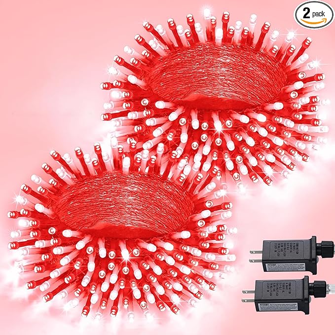 JMEXSUSS 2 Pack 100 LED Red and White Christmas Lights Outdoor, 8 Modes Connectable String Lights Indoor, LED Christmas Tree Lights Plug in for Xmas House Party Bedroom Decorations