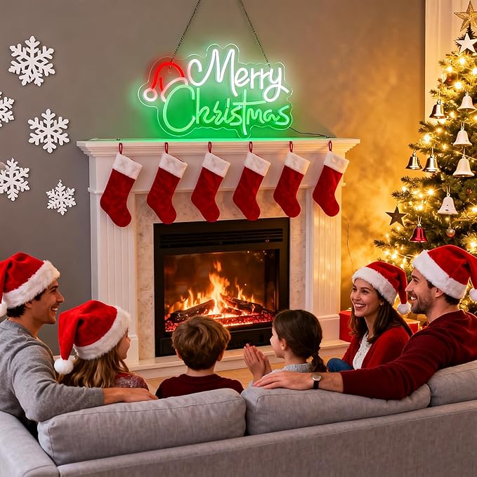 Merry Christmas Home Decor Santa Hat Neon Sign Led Neon Christmas Lights Ornaments Tree Decorations Outdoor Neon Signs for Wall Decor USB Powered Led Neon Signs for Room Decoration