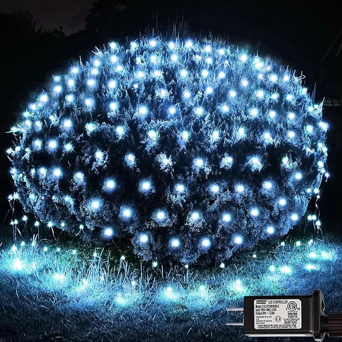 OYCBUZO 300LED White Net Lights, 14.8ft x 5ft Connectable Christmas Outdoor Mesh Lights with 8 Lighting Modes, Waterproof Fairy Lights Plug in for Bushed Xmas Tree Holiday Party Garden Decoration