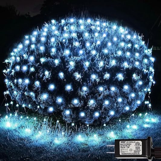 OYCBUZO 300LED White Net Lights, 14.8ft x 5ft Connectable Christmas Outdoor Mesh Lights with 8 Lighting Modes, Waterproof Fairy Lights Plug in for Bushed Xmas Tree Holiday Party Garden Decoration