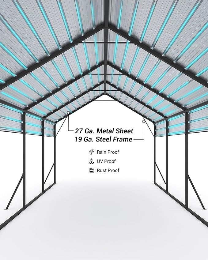 13x21 FT Metal Carport Heavy Duty Car Ports Reinforced Frame, Galvanized Steel Roof and Enhanced Base All-Weather Outdoor Oversized Shelter for Cars, Bass Boats, Full-Sized Pickup Trucks, Tractors