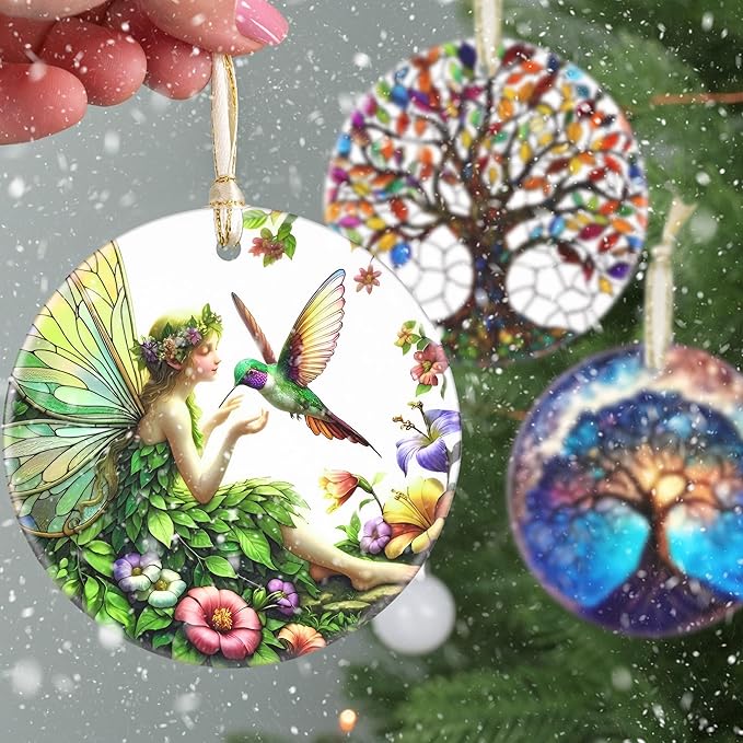 Christmas Ornaments, 3.5 Inch Ceramic Fairy Hanging Ornament, Christmas Tree Ornaments, Gifts for Wife, Xmas Gifts, Unique Gift Idea, Perfect for Holiday Party, Tree, Window, Wall Decor