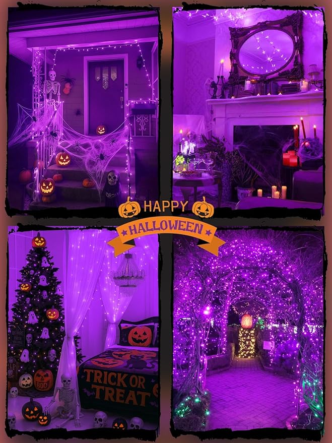 Christmas String Lights Battery Operated with Auto Timer, 33FT 100 LED Waterproof Purple Twinkle Lights, 8 Modes Fairy Lights for Indoor ＆ Outdoor Party Bedroom Garland Tree Yard Christmas Decorations