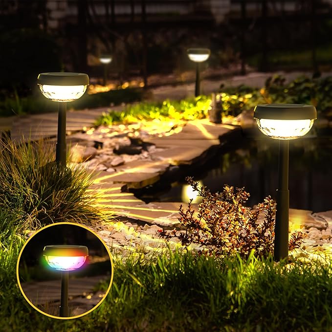 Ensenior Color Changing Solar Lights Outdoor, Auto ON/Off 3000K White Light & RGB LED Solar Garden Lights for Pathway, Yard, Patio, Waterproof, Energy-Efficient Landscape Lighting, 10-Pack
