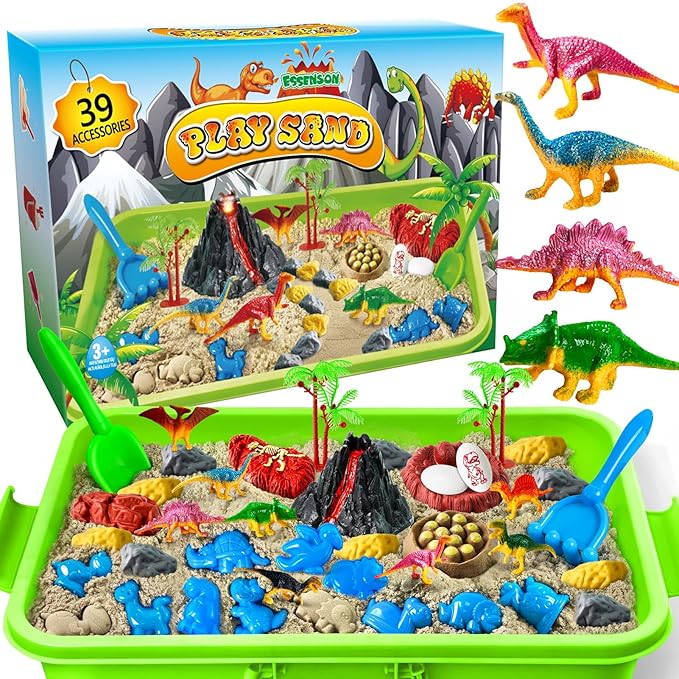 Sensory Bin, Dinosaurs Kit with Sensory Sand, Play Sand Pretend Play Beach Toy, Sandbox for Girls and Boys